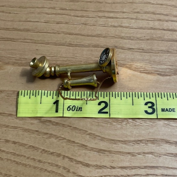 Vintage Dollhouse Miniature Brass Gold Tone Telephone Candlestick Rotary Phone - Picture 7 of 7